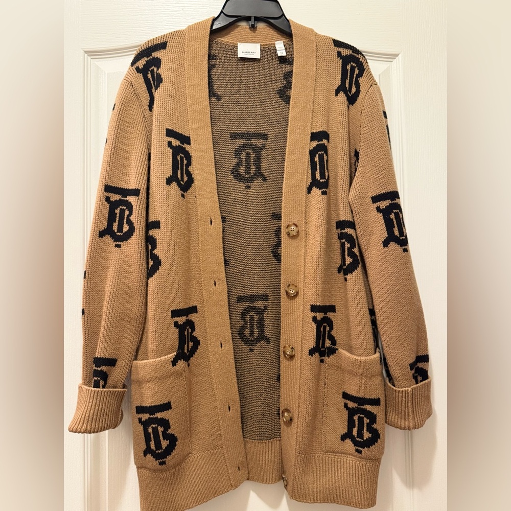 Burberry Monogram Motif Wool Jacquard Cardigan